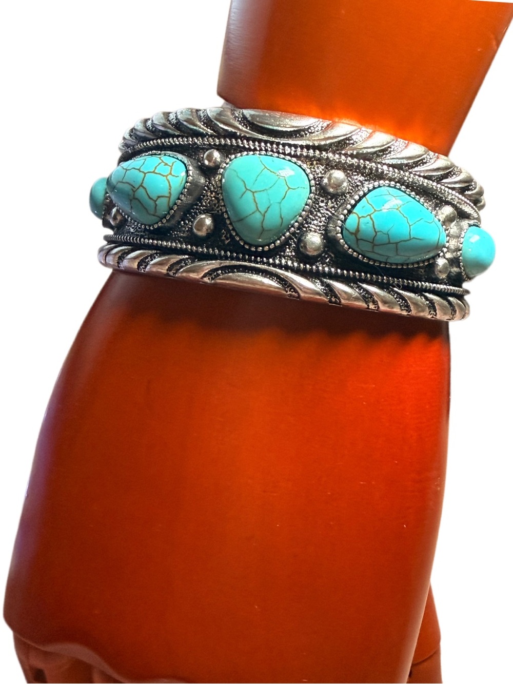 Navajo Southwest Bracelet Turquoise Stone Silver-Tone Cuffed Women's Jewelry